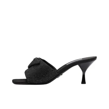 PRADA 65mm Heeled Sandals Black Crystal Satin Women's