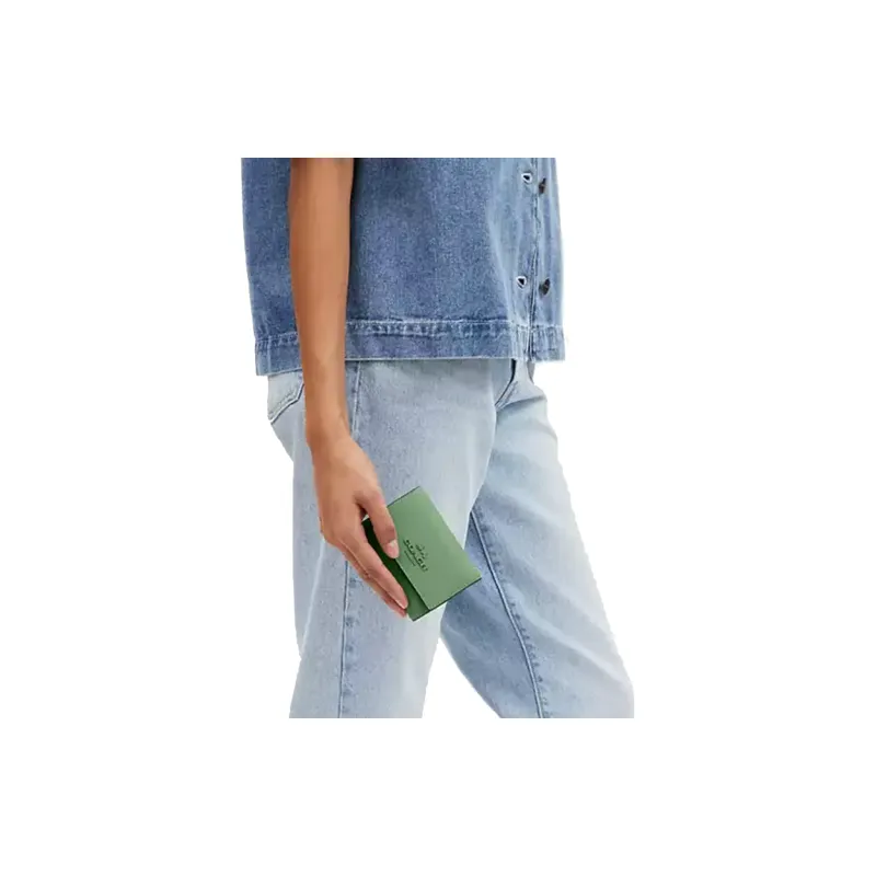 COACH Micro Delicate Calfskin Wallet Mini Women's Silver & Light Green-5