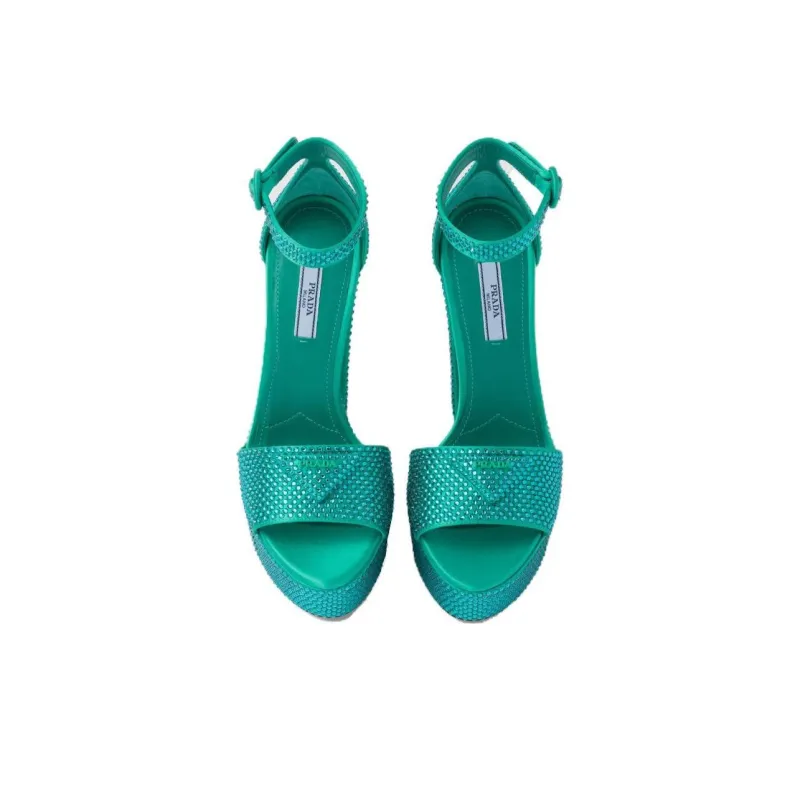 PRADA 135mm Crystal Platform Sandals Absinthe Satin Women's-4