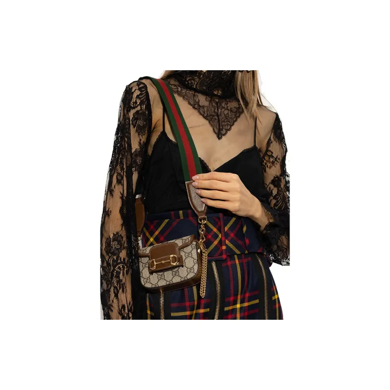 GUCCI Horsebit 1955 Monogram Strap Wallet Crossbody Bag Women's-10