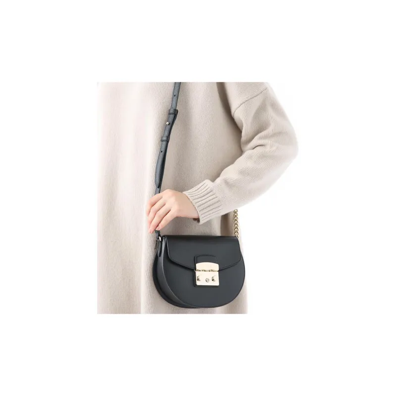 Furla Metropolis Collection Cow Leather Saddle Bag, Shoulder Bag, Crossbody Bag Mini Women's Black-4