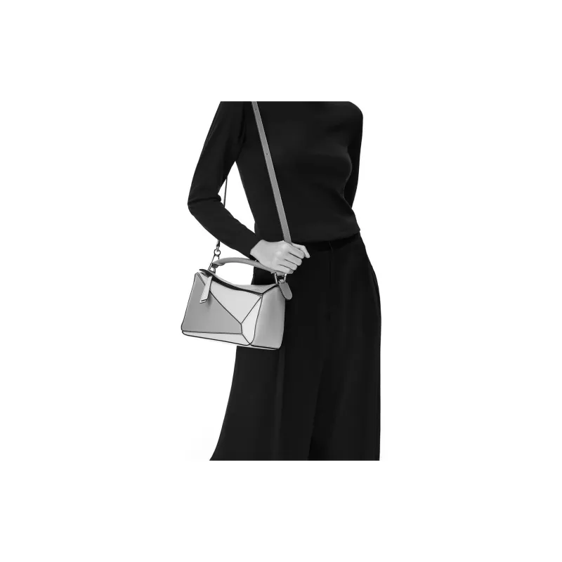 LOEWE Puzzle Calfskin Puzzle Bag Geometric Bag Shoulder Bag Crossbody Bag Handbag Small Size Women's Tan/Pink-6