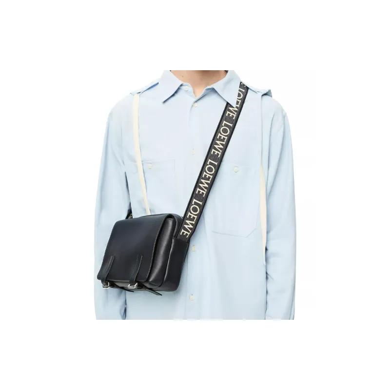 LOEWE Military Messenger Bag In Soft Grained Calfskin And Jacquard Xs Deep Navy-3