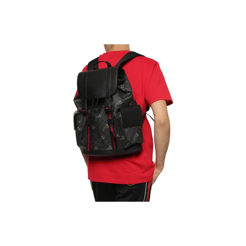 GUCCI Canvas With Leather Backpack Men's Black-9