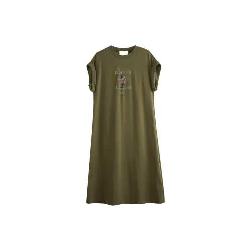 Olrain Short-Sleeved Dresses Women's Brown Green