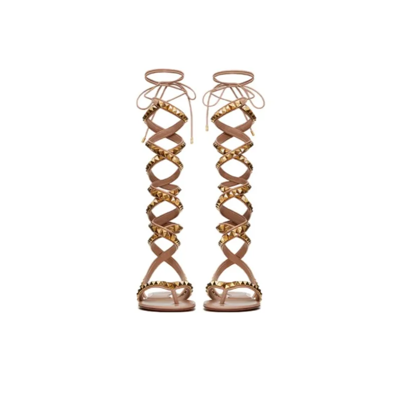Valentino Rockstud NO LIMIT NAPPA Comfortable And Versatile, Stud Shoes One Strap Sandals Women's Gold-3