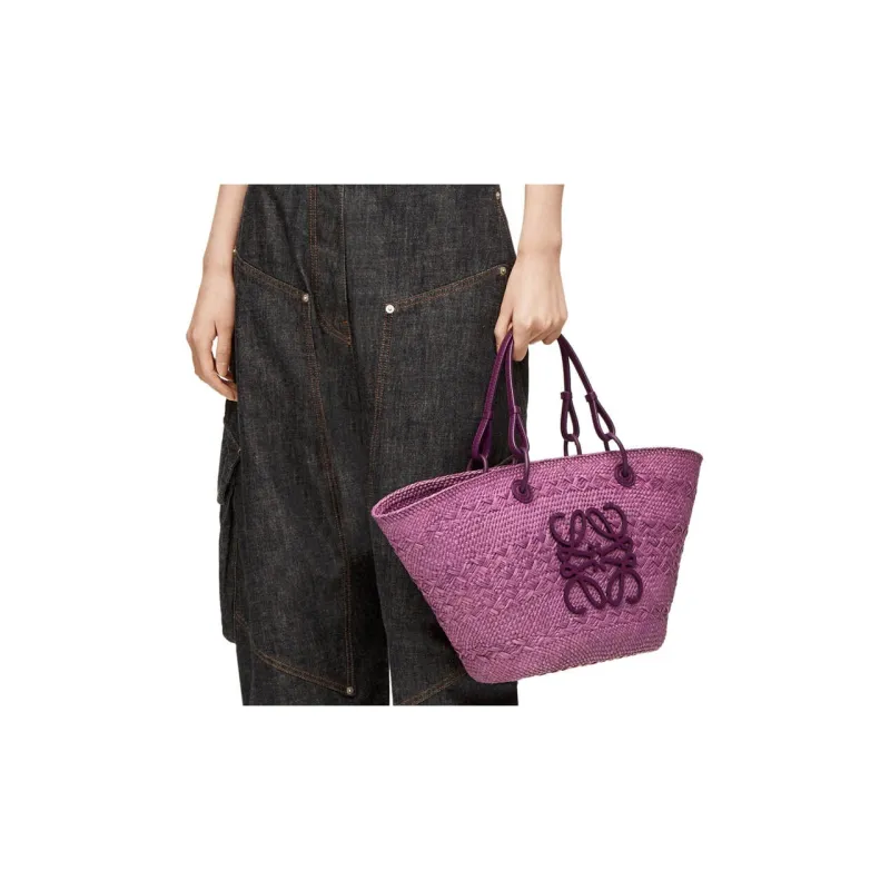LOEWE Anagram Iraci Palm With Calfskin Handbag, Shoulder Bag Women's Purple-5
