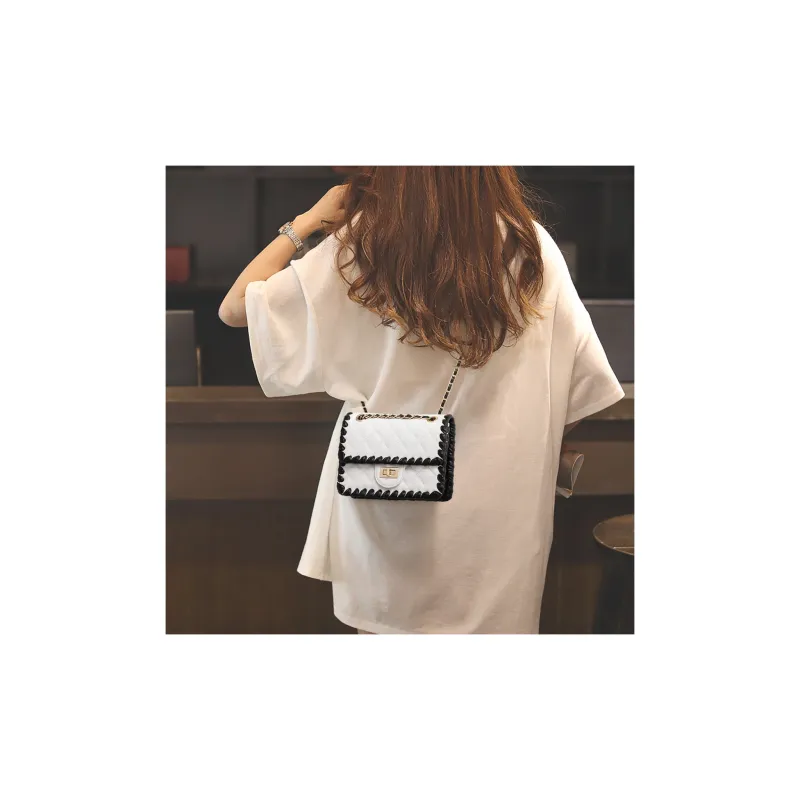 C°BANNER Cow Leather Small Square Bag With Diamond Pattern, Chain Bag, Crossbody Bag Regular Women's Black-22