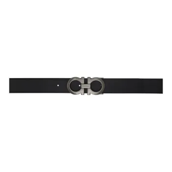 FERRAGAMO Double Ring Buckle Design Calfskin Leather Belts Men's Black/Brown Width: 3.2CM