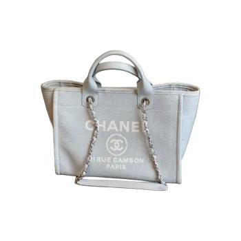 CHANEL Mixed Fiber With Calfskin Shoulder Strap Tote Bag Shopping Bag Shoulder Bag Handbag Women's Gray