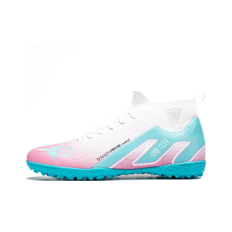TriVict Win A Hundred Battles And Win A Hundred Victories. Soccer Shoes Unisex Mid Top White/Pink/Aqua/Blue-38