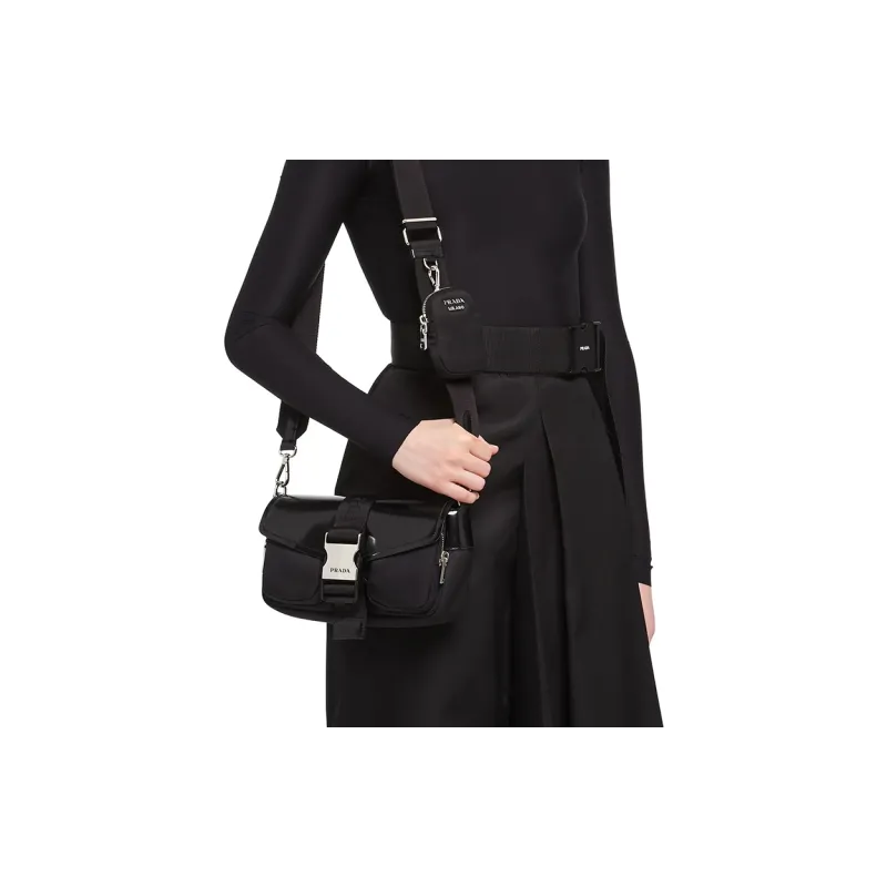 PRADA Nylon Leather Crossbody Bag Shoulder Bag Women's Black-3