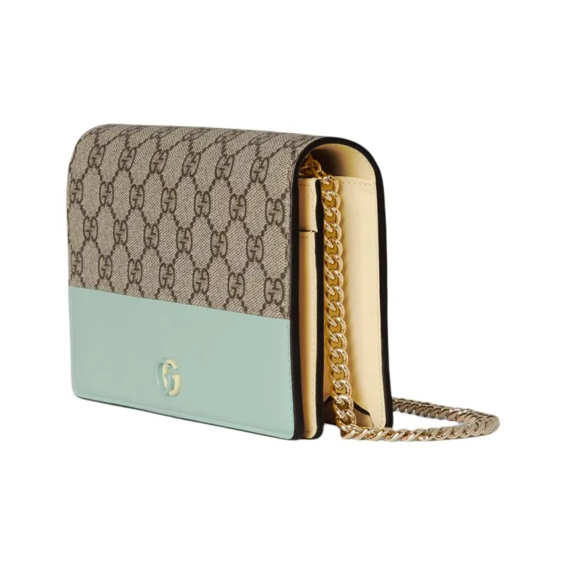 GUCCI GG Marmont Supreme Canvas With Leather Trim Shoulder Bag, Crossbody Bag, Wallet Women's Ebony & Light Green-1