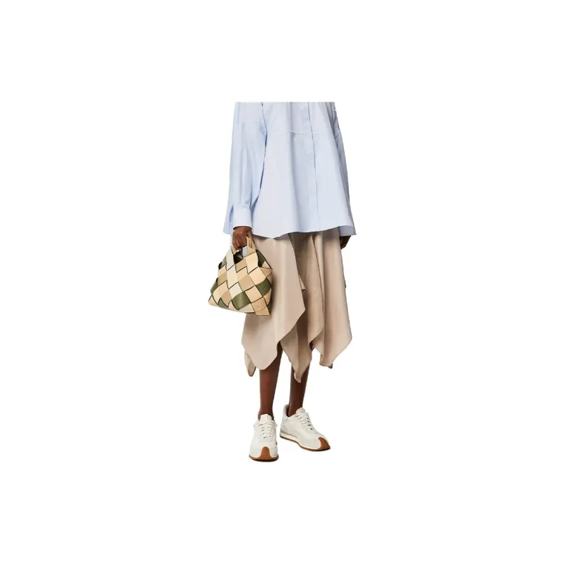 LOEWE Basket Grained Cow Leather Handbag Shoulder Bag Crossbody Bag Small Size Women's Green/Light Brown-4