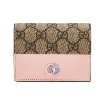 GUCCI GG Marmont Canvas Card Holder Women's Ebony & Light Pink