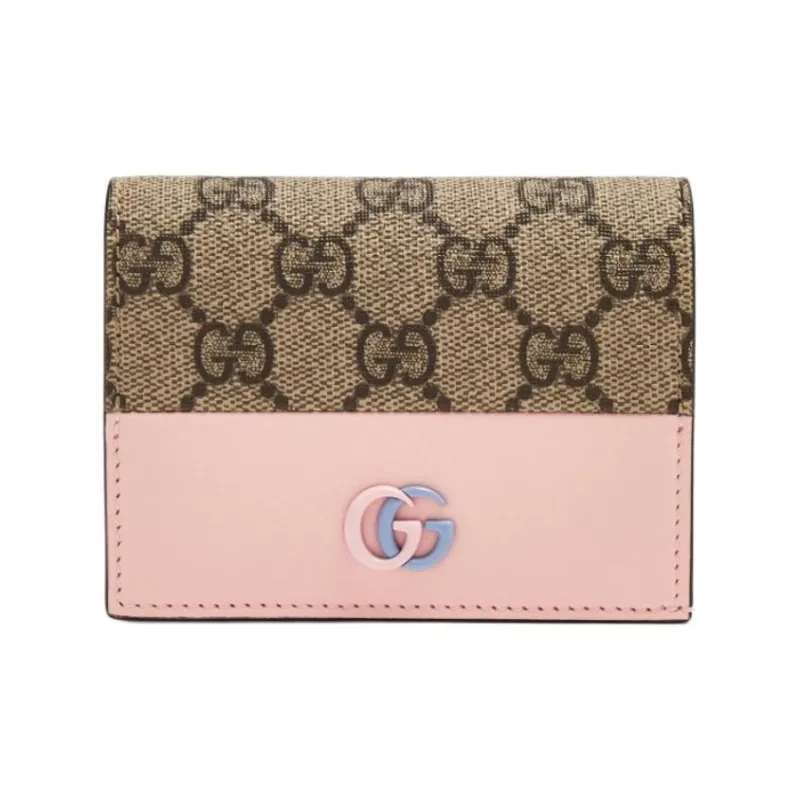 GUCCI GG Marmont Canvas Card Holder Women's Ebony & Light Pink-0