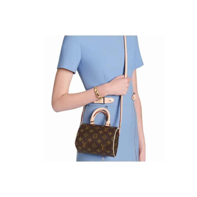LOUIS VUITTON Nano Speedy Handbag Monogram Canvas Brown-7