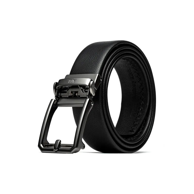 Anthony Miles Automatic Buckle Top Grain Cow Leather Zinc Alloy Leather Belts Men's Black 3.5cm-0