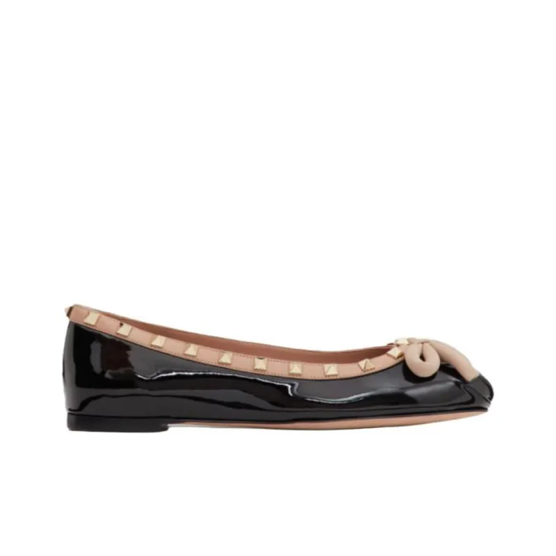 Valentino Garavani Rockstud Patent-leather Ballerina Shoes-1