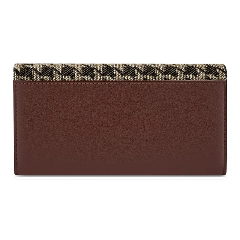 WilliamPOLO Cow Leather Patchwork With Fabric Long Cropped Wallet Multifunction Coin Purse Regular Women's Coffee-7