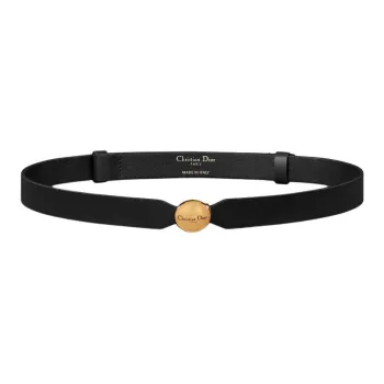 DIOR D Pépite Logo Calfskin Leather Belts Women's Black Width  2CM