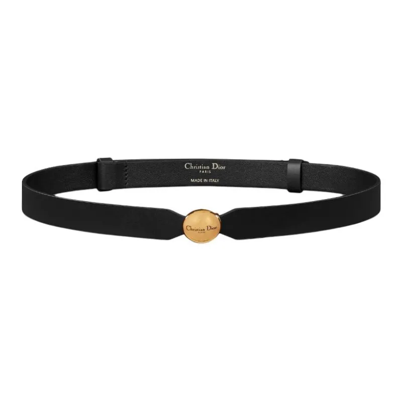 DIOR D Pépite Logo Calfskin Leather Belts Women's Black Width  2CM-0