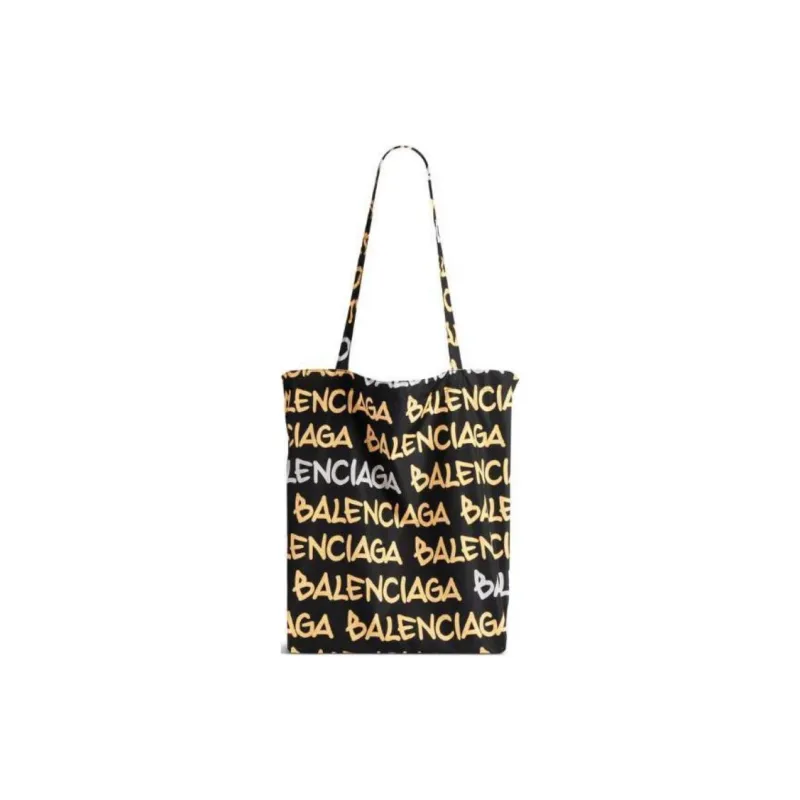 Balenciaga Nylon Tote Bag Shopping Bag Handbag Shoulder Bag Medium Size Women's Black & Yellow-0