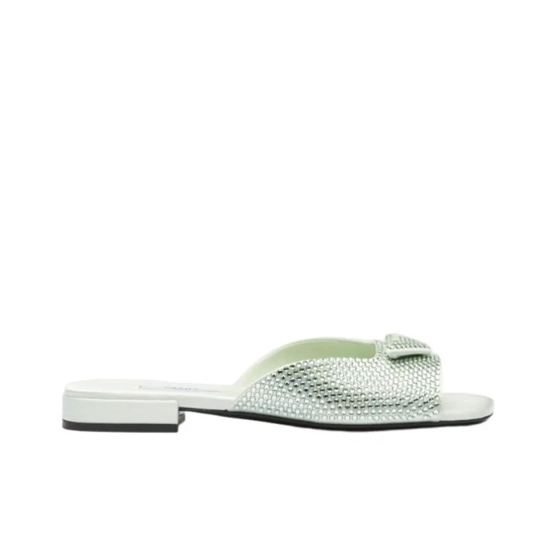 PRADA Crystal-embellished Satin Slides-1