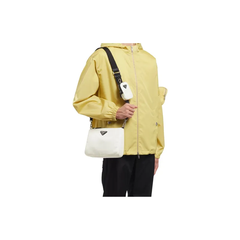 PRADA Nylon And Saffiano Leather Crossbody Bag Shoulder Bag Men's White-3
