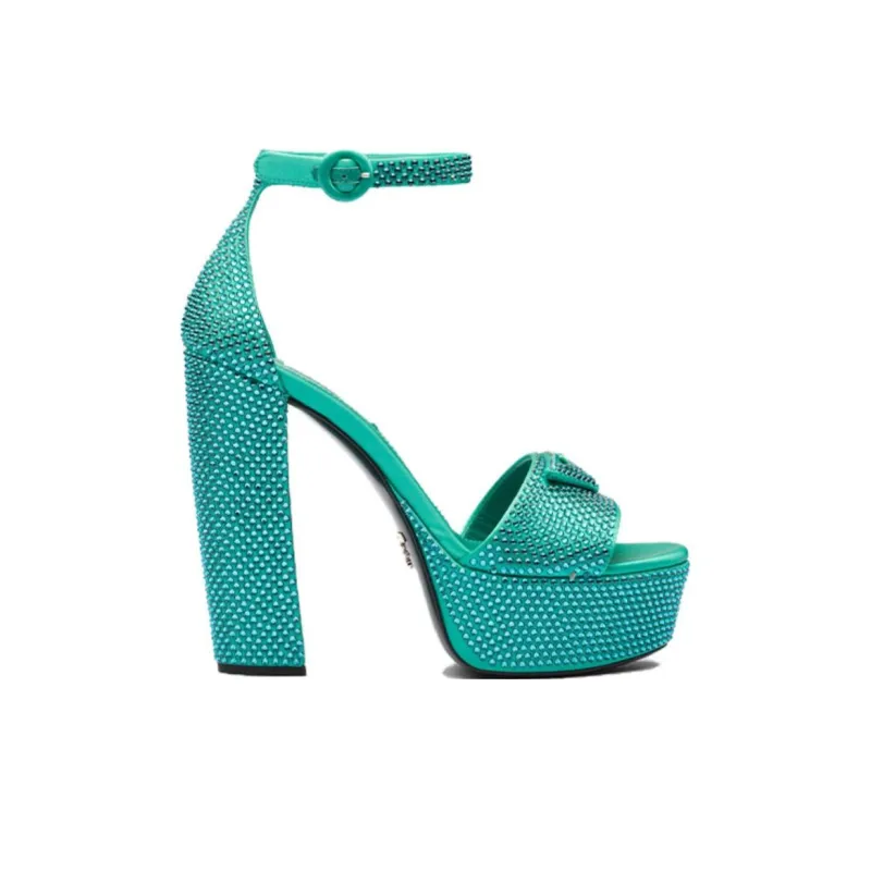 PRADA 135mm Crystal Platform Sandals Absinthe Satin Women's-1