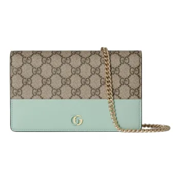 GUCCI GG Marmont Supreme Canvas With Leather Trim Shoulder Bag, Crossbody Bag, Wallet Women's Ebony & Light Green