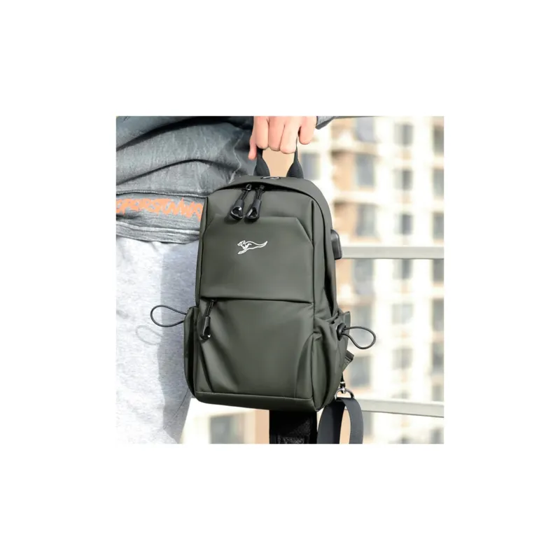 Dusen Kangaroo Oxford Shoulder Bag, Sling Bag Regular Men's Gray/Army Green/Black-4
