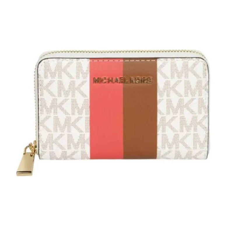 MICHAEL KORS PVC Bonded Polyester Bonded Polyurethane Wallet Small Size Women's Walnut Brown & Coral Red & White-0