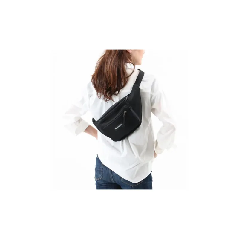 Balenciaga Nylon One Shoulder Sling Bag, Fanny Pack Men's Black-4