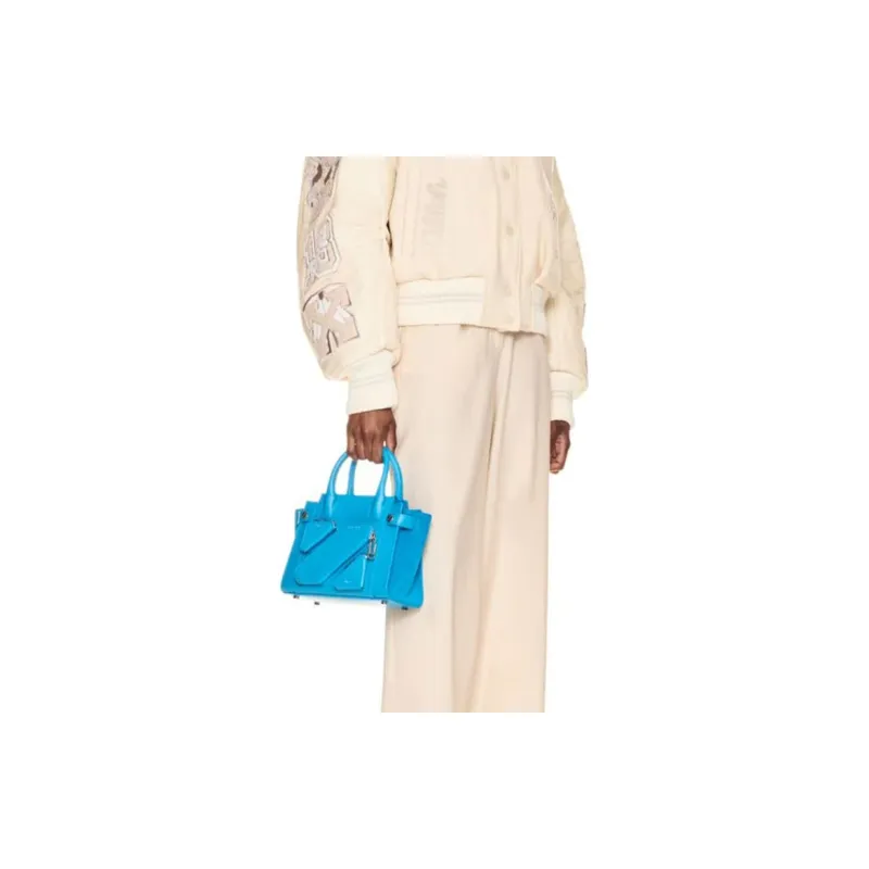 OFF WHITE Leather Shoulder Bag Crossbody Bag Handbag Small Size Women's Blue-5