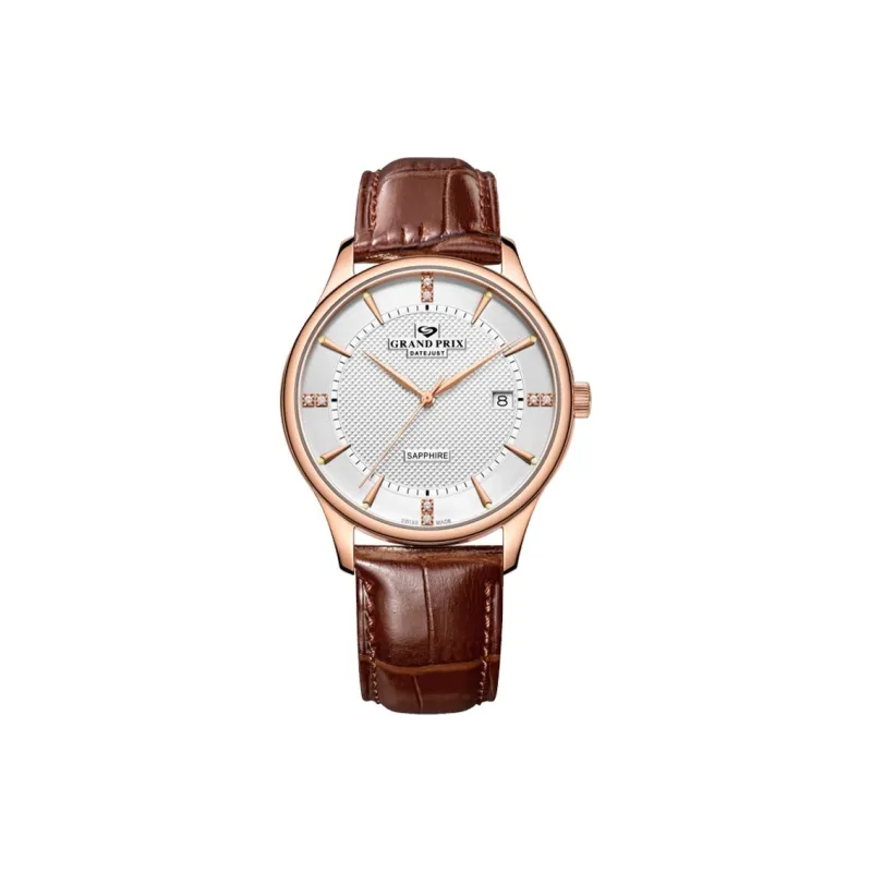 GRAND PRIX Mechanical Movement Unisex Watch Silver Dial Cowhide Strap-0