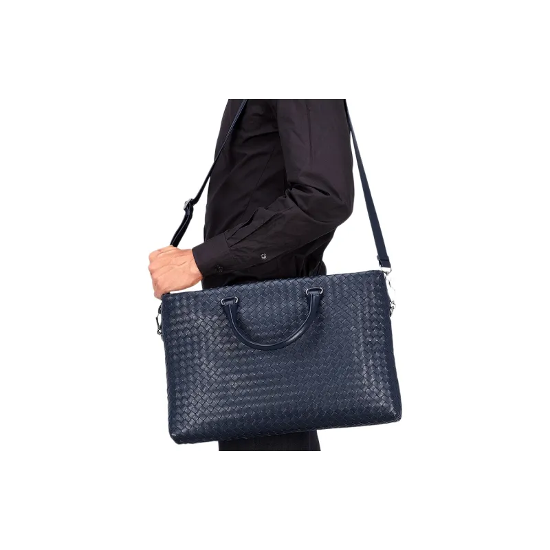 Bottega Veneta Calfskin Shoulder Bag Crossbody Bag Handbag Regular Men's Blue-5