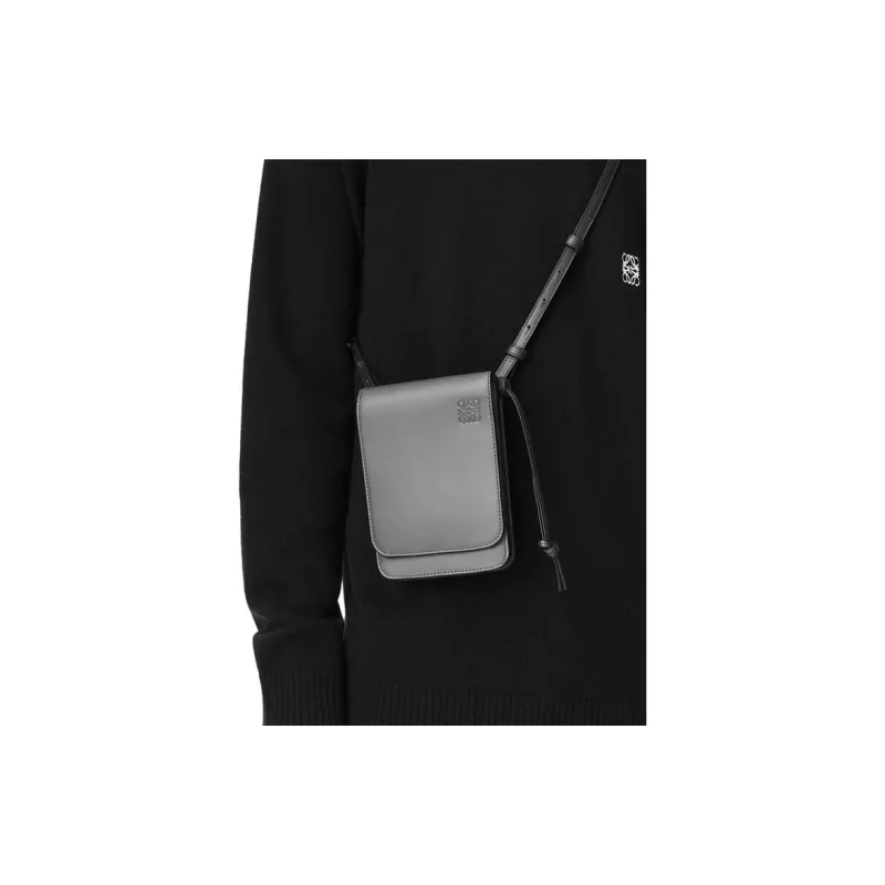 LOEWE Gusset Smooth Calf Leather Shoulder Bag Crossbody Bag Men's Gray-4
