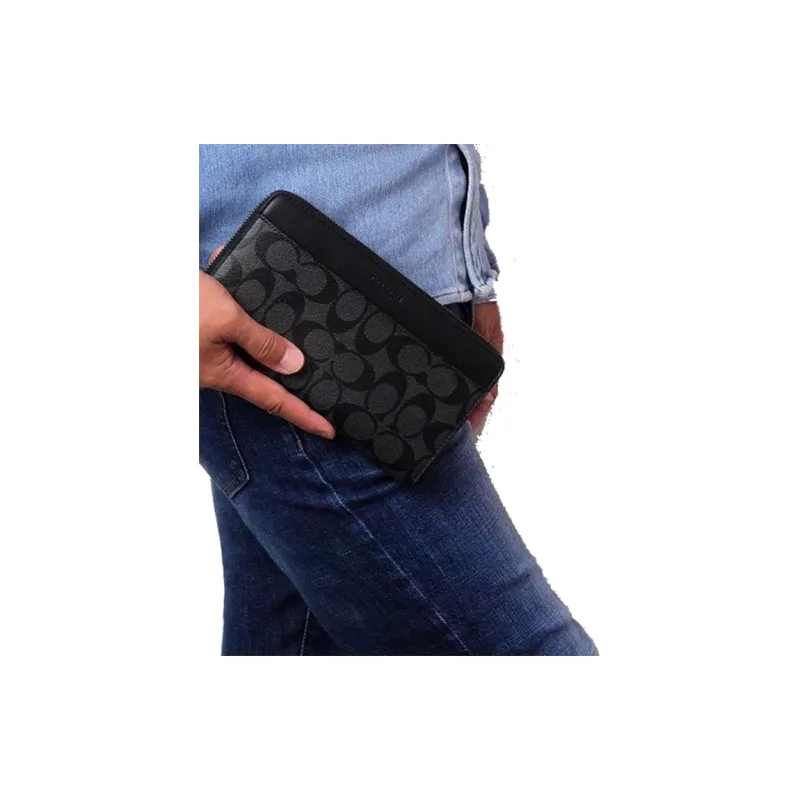 COACH Accordion Zip Leather Wallet Small Size Men's Black-3