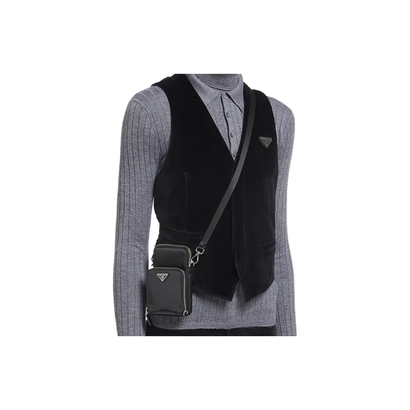 PRADA Fabric Messenger Bag Crossbody Bags Regular Men's Black-2