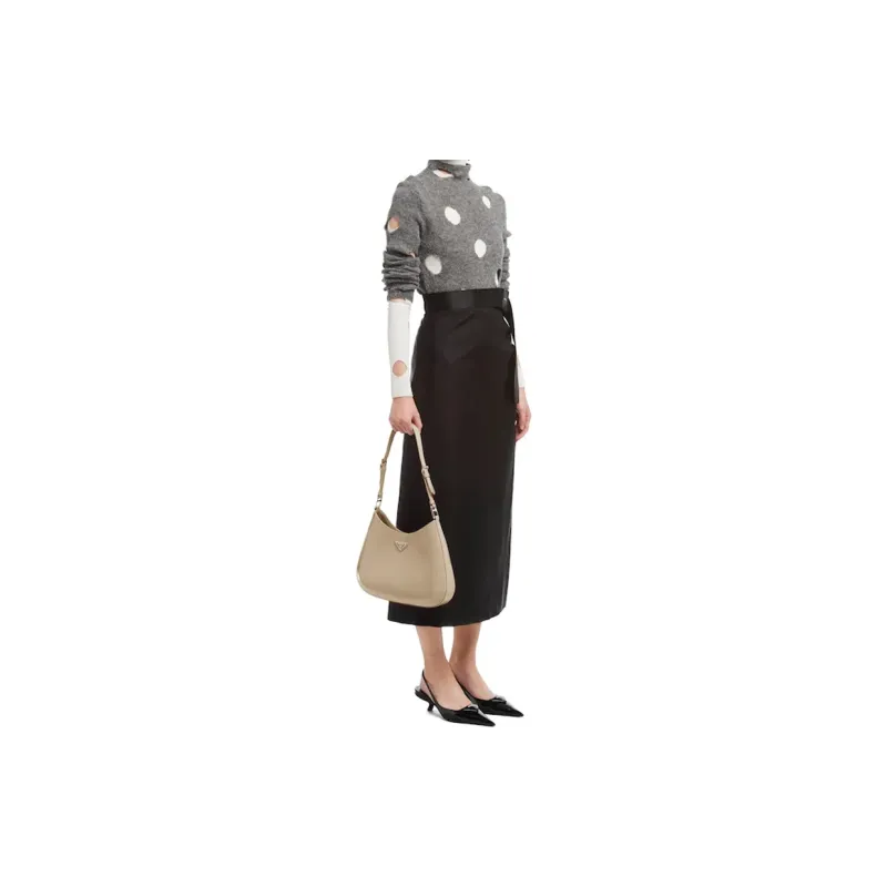 PRADA Cleo Brushed Leather Shoulder Bag Crossbody Bag Women's Desert Beige-4