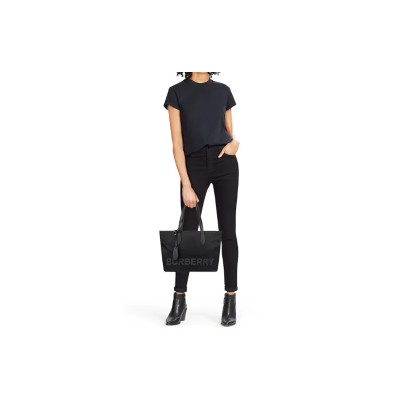 Burberry Calfskin Trim Tote Bag, Shopping Bag, Shoulder Bag, Handbag Small Size Women's Pure Black-9