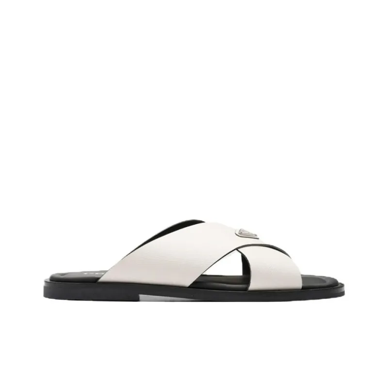 PRADA Saffiano Rubber Sole Quick Dry Slide Slippers Men's White-1