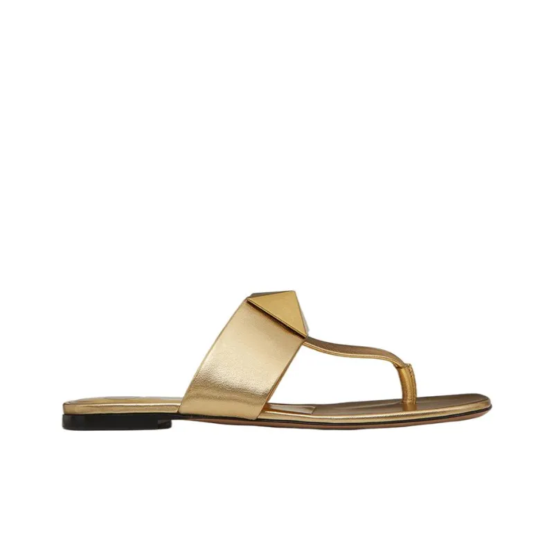 Valentino One Stud Flip Flops Women's Gold-1