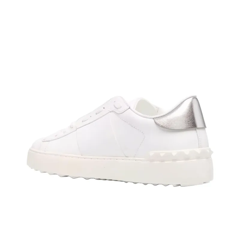 Valentino Open Low Top Stylish Skateboarding Shoes Women's White Silver-3