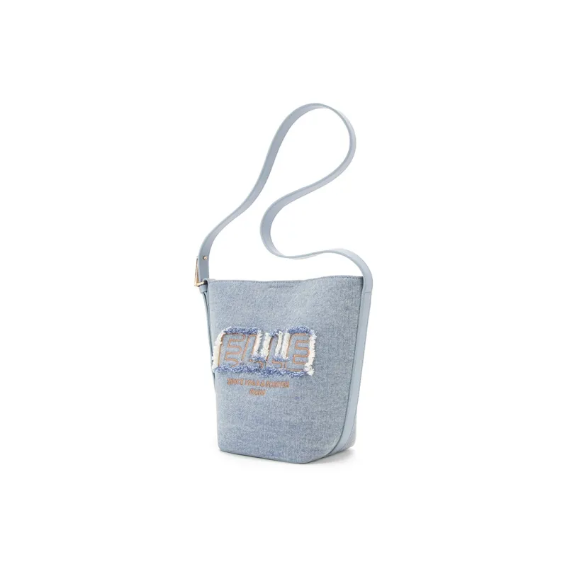 ELLE Textile, Synthetic Leather Bucket Bag, Shoulder Bag Medium Size Women's Denim Blue-1