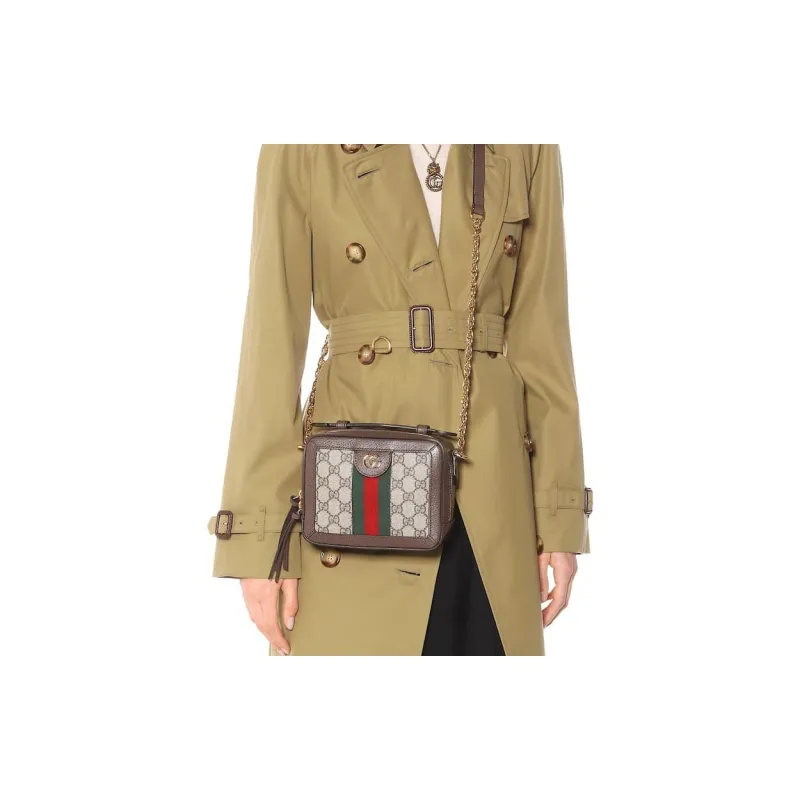 GUCCI Canvas With Leather Camera Bag, Box Bag, Handbag, Shoulder Bag, Crossbody Bag Mini Women's Ebony-10