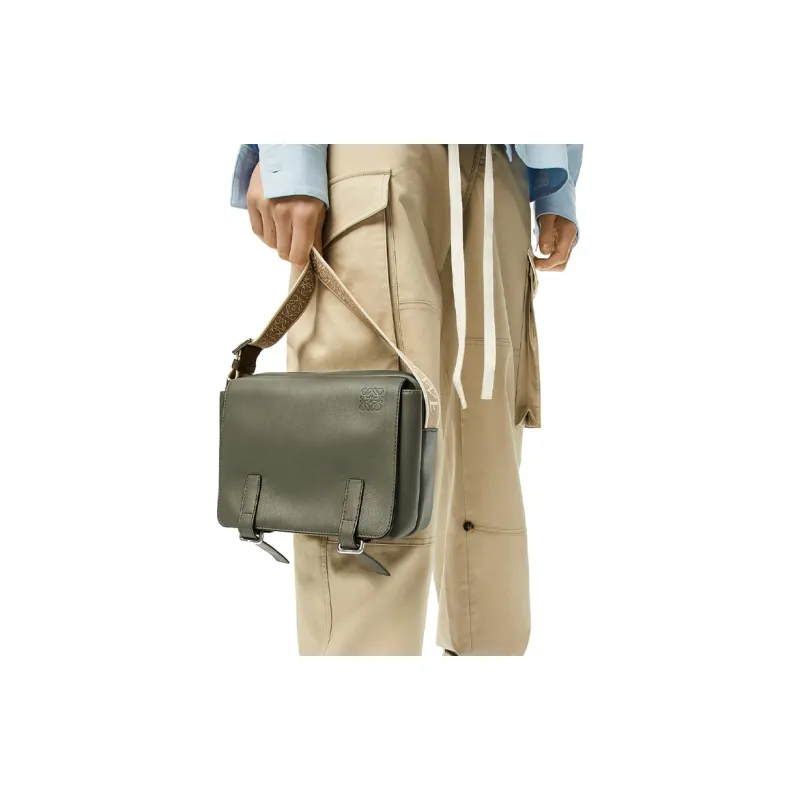LOEWE Military Messenger Bag In Soft Grained Calfskin And Jacquard Xs Khaki Green-5