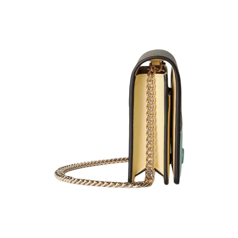GUCCI GG Marmont Supreme Canvas With Leather Trim Shoulder Bag, Crossbody Bag, Wallet Women's Ebony & Light Green-2