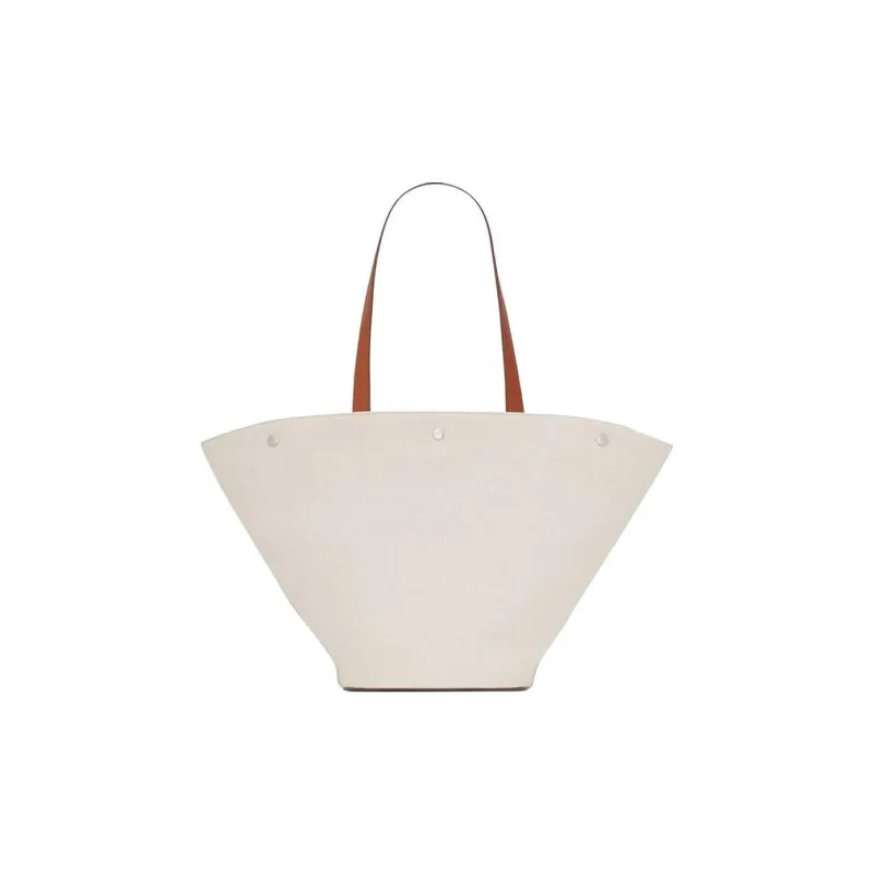 SAINT LAURENT Rive Gauche Canvas With Leather Tote Bag Shopping Bag Canvas Bag One Shoulder Handbag Women's Taupe/Black-2